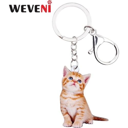 WEVENI Acrylic Cheap Lovely Kitten Cat Key Chains Pendant Rings Trendy Jewelry For Women Girl Teens Ladies Holder Car Charms