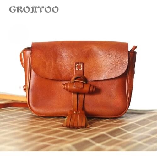 GROJITOO Womens bag 2020 new tassel womens bag hand-painted vegetable tanning leather bag diagonal shoulder bag