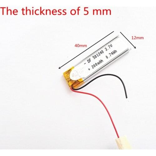 1pcs 3.7V 200mAh 501240 Lithium Polymer Li-Po li ion Rechargeable Battery cells For Mp3 MP4 MP5 GPS