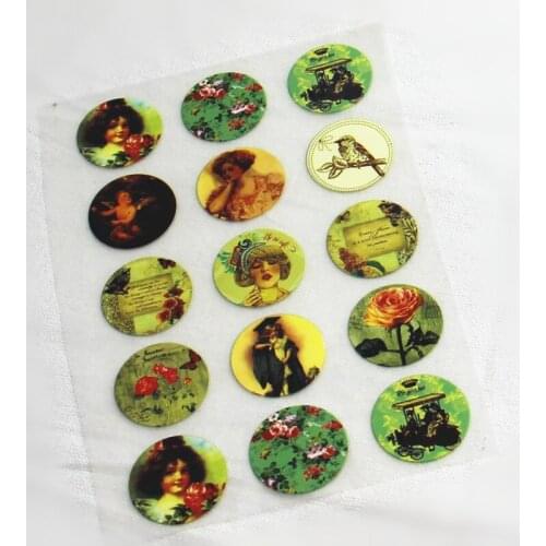 15Pcs Vintage Beauty Offset Press Iron-on Patches for Clothing Offset PET Transfer DIY Scrapbooking Materials Patches 2x2cm
