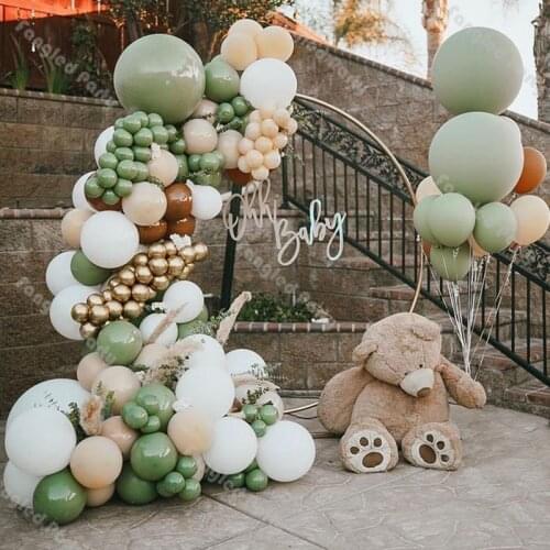 154pcs Dusty Green Balloons Garland Cream Peach White Ballon Arch Kit Wedding Birthday Party Adult Fathers Day Background Decor