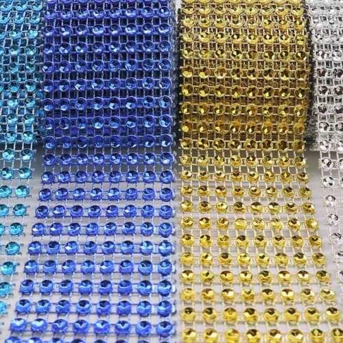 2Yard 4cm Bling Diamond Mesh Roll Event Party Birthday Wedding DIY Decoration Table Bottle Wrap Crystal Ribbons Rhineston Tulle