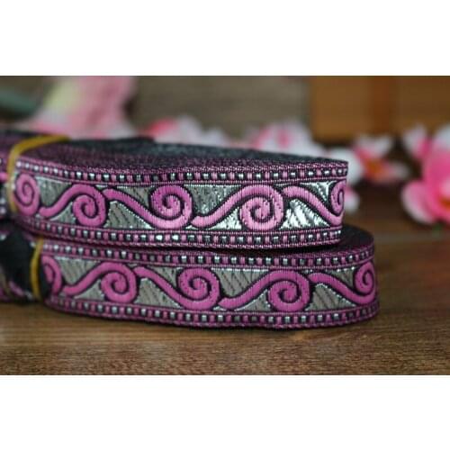 20yards/lots Woven Jacquard Ribbon 2cm silver background pink Geometric pattern IS-2956