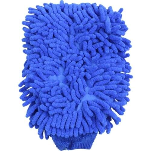 2x Premium Microfiber Chenille Super Absorbent Wash and Wax Glove, Car Wash Mitts (Blue)
