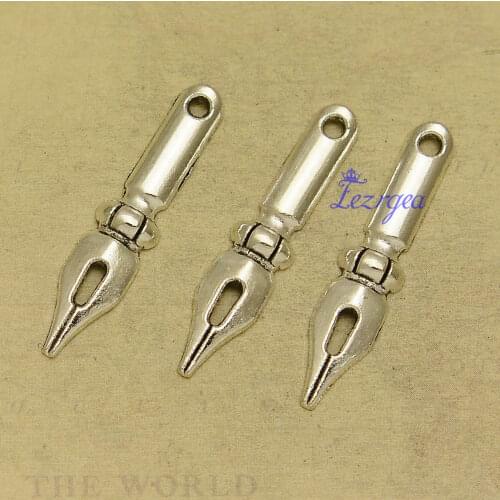 30pcs/lot--32x7mm, Antique silver plated ink pen nib charms,DIY supplies,Jewelry accessories