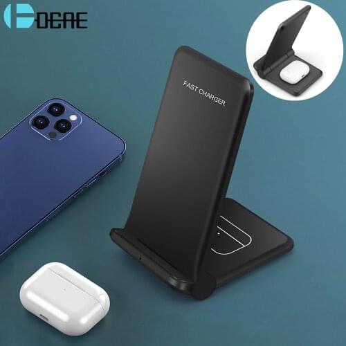 25W Foldable 2 in 1 Wireless Charger Stand Qi Dual Fast Charging Station For iPhone 12 11 XS XR X 8 Airpods Pro Samsung S21 S20