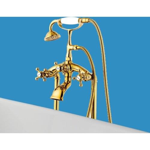 Bathroom cylinder side rotary bathtub faucet cylinder side pillar copper gold high washbasin hotel shower hot and cold water