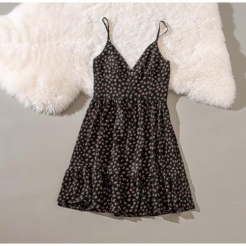 Cthink French Small Flower Print Chiffon Dress 2020 Elegant Strapless V Neck Vintage Dresses Summer 2020 Vestidos Korean Dresses