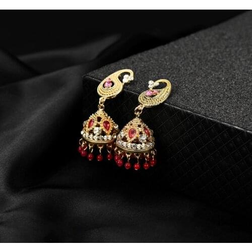 Ethnic Earrings Vintage Luxury Tassel Pendant Jewelry Gifts Rhinestone Indian Lady Women Dangle Drop Fashion Elegant Gold