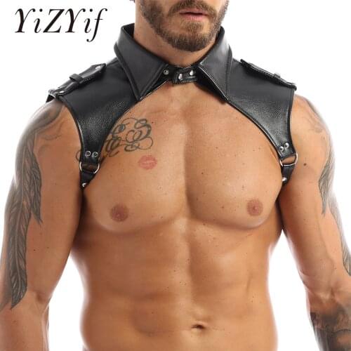 Fetish Harness Men Shoulder Press Arnes Hombre BDSM Body Chest Harness Zentai Lapel Bondage Gay Costume Press Buttons Lingerie