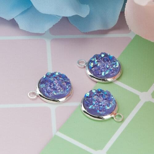 Druzy Copper Circle Round Charm Pendant Blue AB Color Matte Round Resin Patch Pendant For Women DIY Necklace Jewelry Gift New