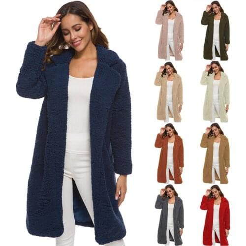 Fashion Autumn Winter Woman Lamb Wool Coat Jacket Loose Thick Plus Size Female Ladies Warm Lapel Midi Long OverCoat Outerwear