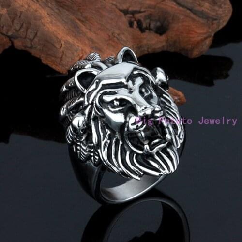 High Quality Silver Black Color Lion Head Handsome Biker Mens Rings 316L Stainless Steel Party Jewelry Size8-12 Choose