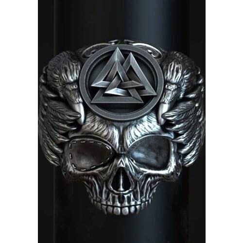 Men Ring Punk Skull Feather Amulet Vintage Ring Alloy Halloween Birthday Party Gift For Men Accessories Jewelry