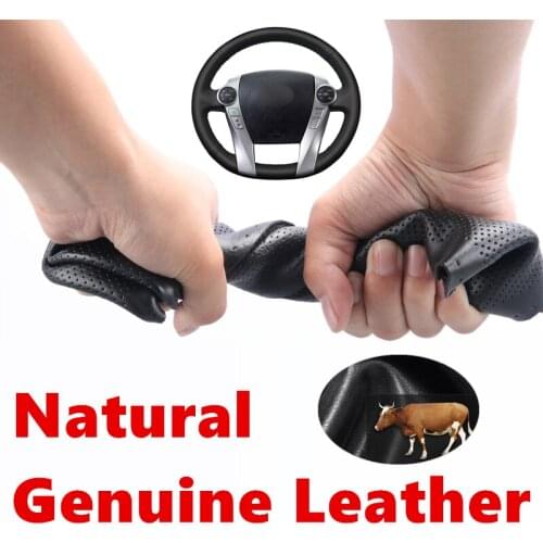 Car Steering Wheel Covers Wrap Hand sewing DIY Genuine Calfskin Leather for Toyota Prius 30(XW30) 2009-2015 Prius C(US)2012-2017