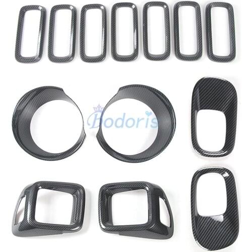 For Jeep Renegade Carbon Fiber Color Exterior Moulding Trim Light Fog Lamp Mirror Rear View Daylight Handle Cover Accessories
