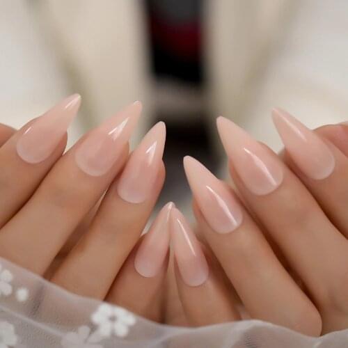 Natural Medium Stick On Nail Pure Color Decorated Artificial Fake Nail Nude Sharp High Quality Acrylic Gel Nail
