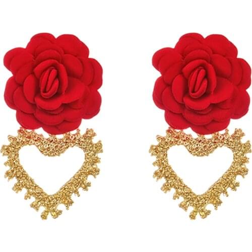 ZHINI New Ethnic Elegant Gold Heart Dangle Drop Earrings for Women Personality Punk Charming Flower Statement Earring Jewelry
