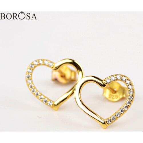 BOROSA New Heart Shape Micro Paved CZ Stud Earrings High Quality Lovely Heart Crystal Earrings for Girls WX1372