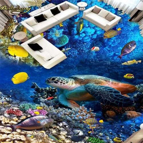 Beibehang Sea Ocean World Custom Floor Mural 3D Art Painting Bedroom Wallpaper Living Room Bathroom PVC Self-adhesive wall paper