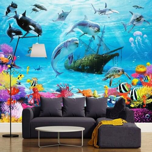 Custom Mural Wallpaper Submarine Dolphins Coral For Photo Poster Children Room Bedroom Background Wall 3D Wallpapers Home Decor