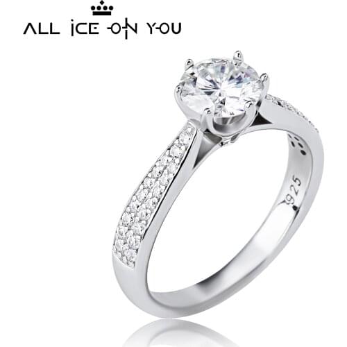 Classical Large Plated Luxury 925 Sterling Silver 1CT D Color Moissanite VVS1 Jewelry Wedding Diamond 6 Claw Ring Women Gift