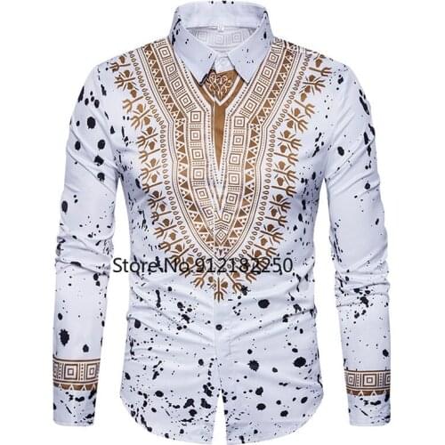 3D Print Shirt Men 2021 Traditional African Dashiki Men Shirt Long Sleeve Slim Fit Casual Mens Dress Shirts Camisas Masculinas