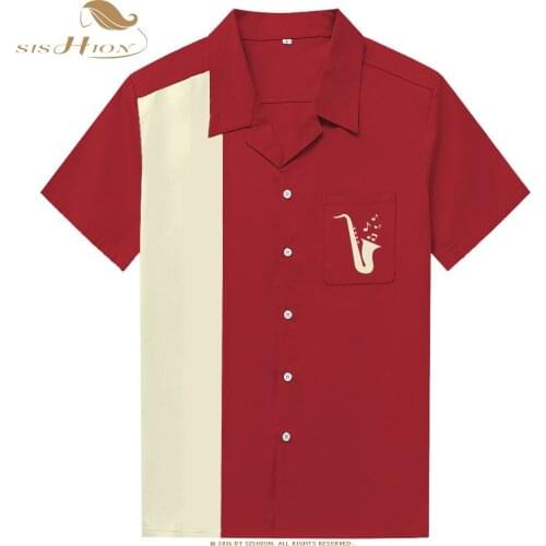 SISHION Rockabilly Shirts for Men ST126 Cotton Short Sleeve button up Two-Tone Work Shirt
