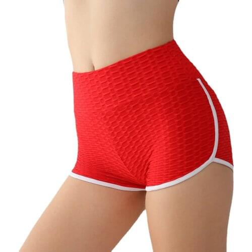 Red Yoga Shorts Women Fitness Gym Sport Wear High Waist Black Woman Shorts Gray Running Cycling Stretchy Hot Pants Blue