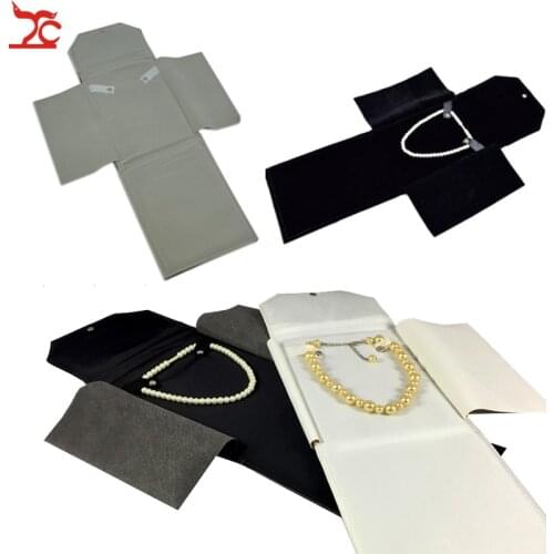 Foldable Square Necklace Travel Roll Bag Velvet PU Pendant Bead Chain Jewelry Storage Case Pearl Necklace Gift Roll Bag