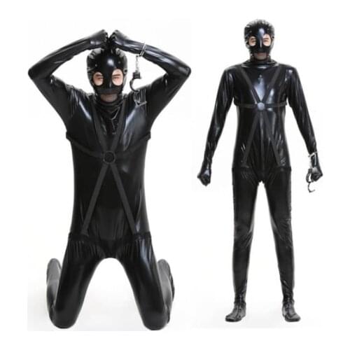 Listing Fetish Latex Leotard Mens Sexy Faux Leather Lingerie Bodysuits Erotic Unitard Halloween Masked Prisoner Costumes