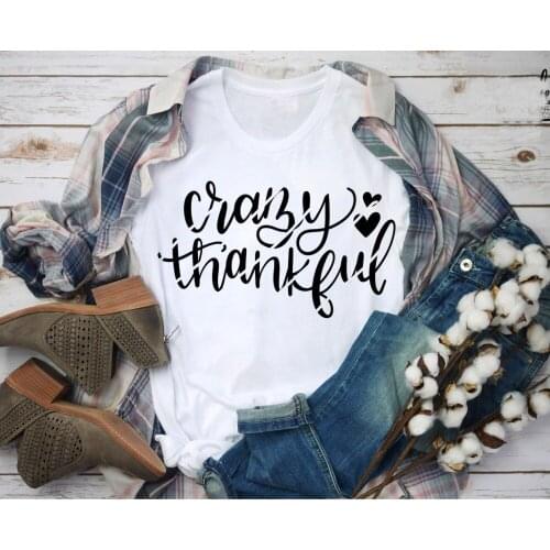Crazy Thankful t-shirt Thanksgiving Grateful & Blessed shirt slogan heart graphic women fashion pastel aesthetic casual tee tops