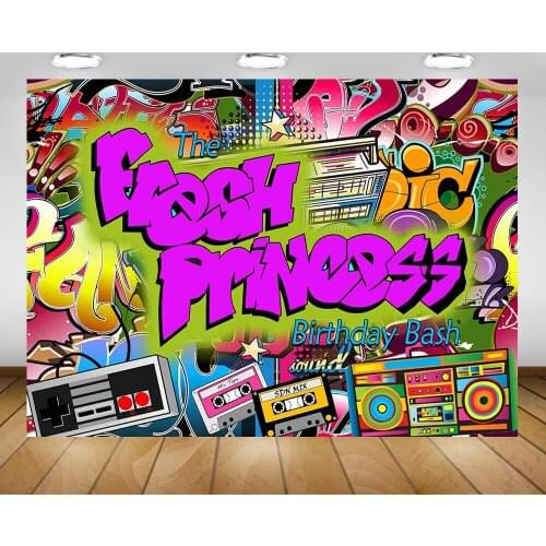 The Fresh Princess Birthday Bash Background Graffiti Wall Radio Girl Happy Birthday Backdrop 80s 90s Retro Baby Shower Photocall