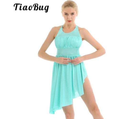 TiaoBug Adult Ruched Dancewear Sleeveless Irregular Ballet Dress Gymnastics Leotard Women Contemporary Lyrical Dance Costumes
