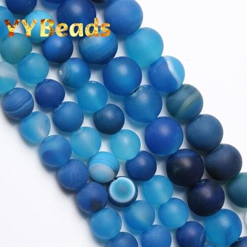 Dull Polished Natural Sky Blue Stripes Agates Beads Loose Charm Beads For Jewelry Making Women Bracelets Necklaces 4 6 8 10 12mm