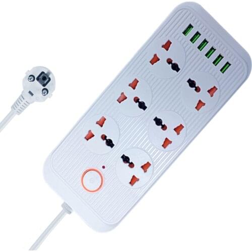 2 Round Pin EU Plug Power Strip Socket 6 Outputs 6 Port USB Multi 1.8M Cable Extension Cord Universal Socket Network Filter
