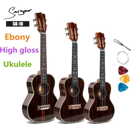 Ukulele 21 24 26 Inches All Ebony Mini Electri Soprano Concert Tenor Acoustic Guitars 4 Strings Ukelele Pickup Travel Guitar