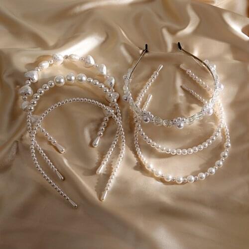 All-Pearl Bridal Headband Head Wrap High Quality Shiny Love Heart Baroque Rhinestone Crown Pearl Hair Band Headband Wholesale