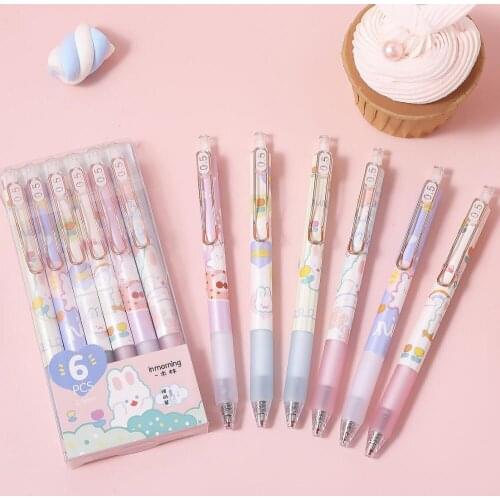 Yisuremia New Arrival 1PC Kawaii Cute Rabbit Press Type Black Ink Gel Pen Graffiti Writing Pens Kids Gift School Stationery