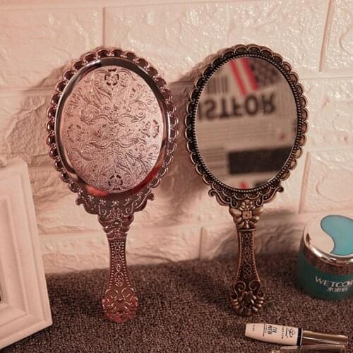1pc Vintage Carved Handheld Vanity Mirror Makeup Mirror Hand Mirror Handle SPA Salon Makeup Cosmetic Mirror