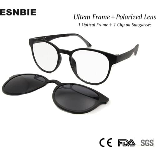 ESNBIE Ultem Polarized Clip On Sunglasses Magnetic Frame Glasses Women Retro Round Eyeglass Spectacle Men oculos feminino