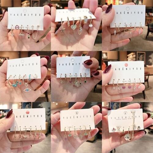 Womens Earrings 6pcs/Set Love Heart For Women Korean style Fashion Jewelry 2021 Geometric Crystal butterfly Stud Earrings