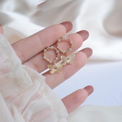 14k Gold Plated Micro-inlaid Zircon Exquisite Garland Butterfly Luxury Earrings for Woman Simple Daily Elegant Earring
