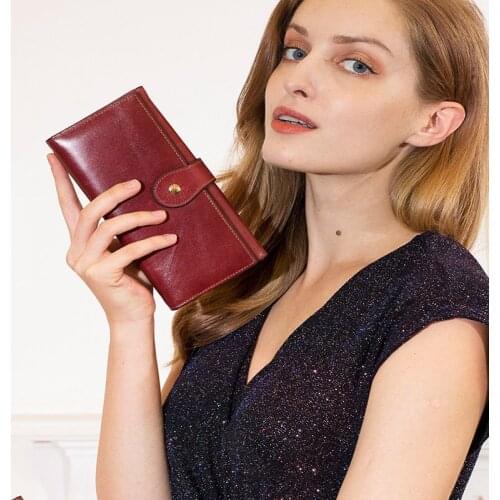 Genuine Leather Women Wallet Departments Female Wallets Long Clutch Lady Purse Zipper Phone Pocket Card Holder Ladies Carteras