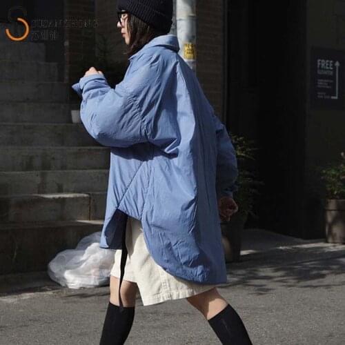 Women Coats Female Puffer Lady Padded Jacket Cozy Athleisure Fall Winter Loose Turn-Down Collar Quilted Wave-Cut Mid-Long Warm