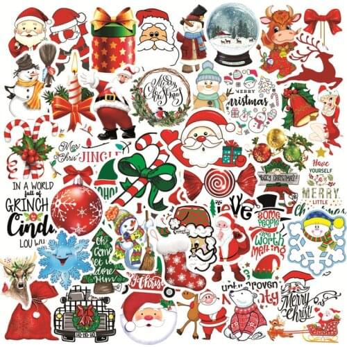 10/50pcs Stickers Christmas Deer Santa Claus Snowman Children Gift Sticker for On Skateboard Graffiti Suitcase Luggage Sticker