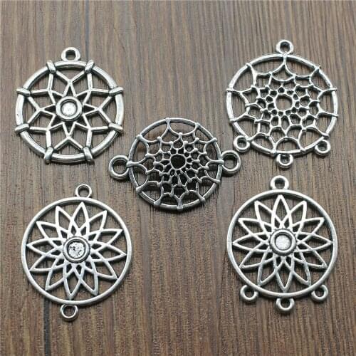 10pcs Antique Silver Color Dream Catcher Connector Charms Pendants For Bracelets Dreamcatcher Connector Charms Wholesale