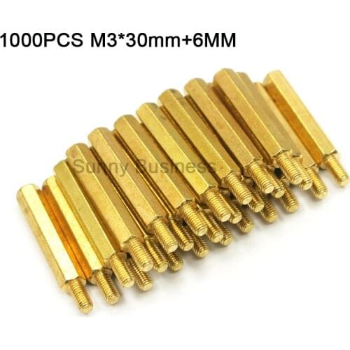 1000Pcs M3*30+6mm Hex Nut Spacing Screw Brass Threaded Pillar PCB Computer PC Motherboard Standoff Spacer