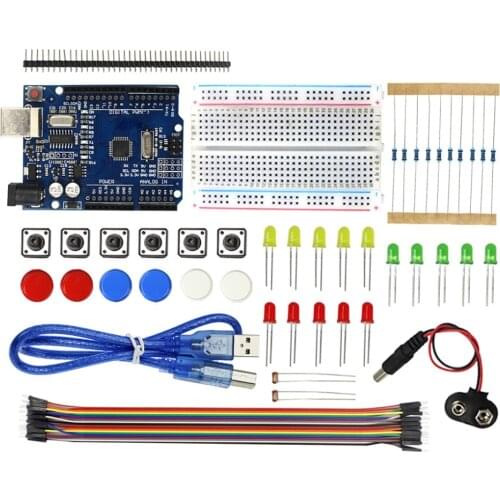 LED 20Pcs Jumper Button Module 400 Holes Mini Breadboard Starter Kit Compatible for Arduino UNO r3 Diy Kit with Buttons GL5516