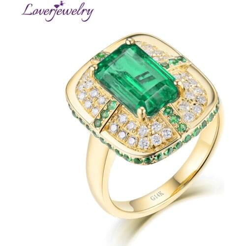 2020 Solid 18K Yellow Gold Green Emerald Wedding Diamonds Rings Genuine Gemstone Fine Jewelry For Women Engagement Promised Gift